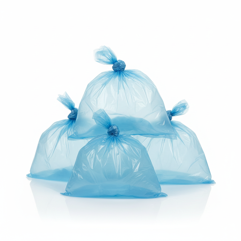 Small light blue bathroom and office trash bags main product image