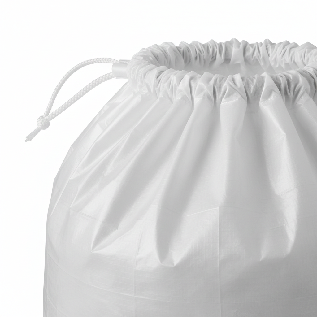 Close-up of drawstring closure and material texture